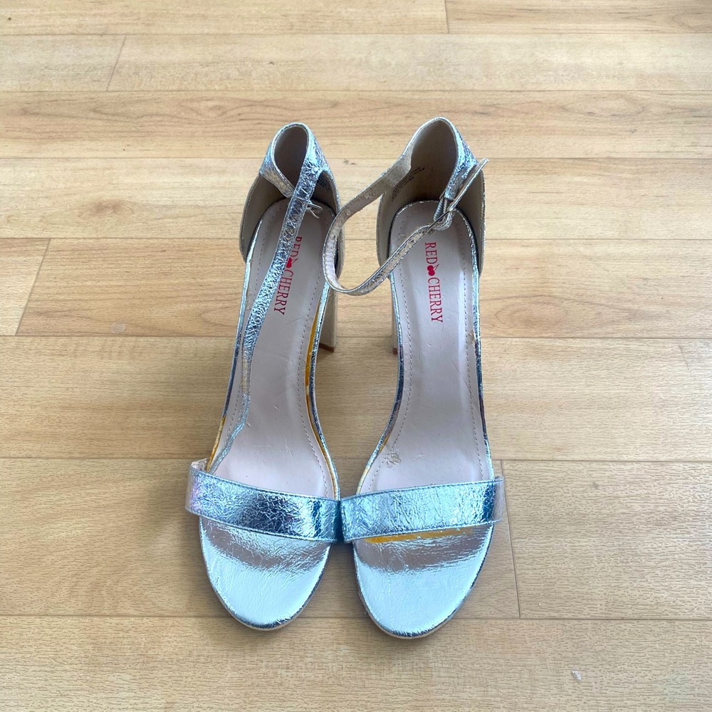 Silver open toe sandal heels , never worn